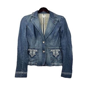 Cache Y2K  Jean Jacket Women's Size 2‎  Blue Denim Embroidered